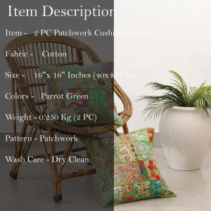 Indian Handmade Parrot Green Cushion Cover 16" - Image 7