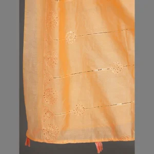 Indian Handmade Peach Chanderi Silk Dupatta - Image 5