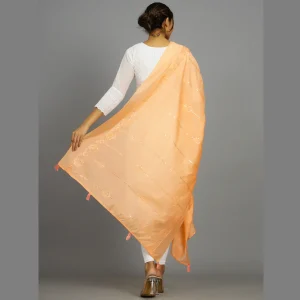 Indian Handmade Peach Chanderi Silk Dupatta - Image 6