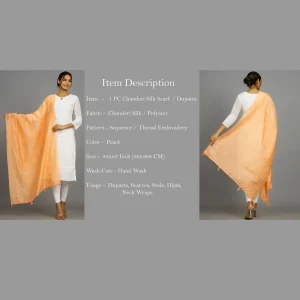 Indian Handmade Peach Chanderi Silk Dupatta - Image 7