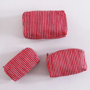 Indian Handmade Red Striped Print Toiletries Bags - Image 4