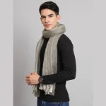 Luxury Grey Striped Acrylic Scarf For Men's
