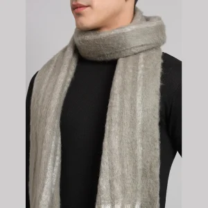 Luxury Grey Striped Acrylic Scarf For Men's - Image 4