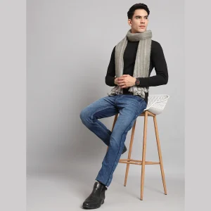 Luxury Grey Striped Acrylic Scarf For Men's - Image 5