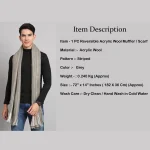 Luxury Grey Striped Acrylic Scarf For Men's - Image 7