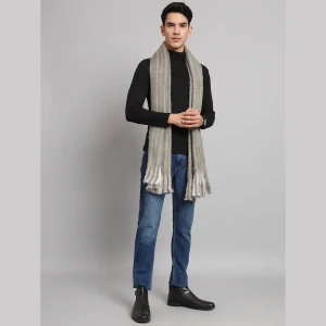Luxury Grey Striped Acrylic Scarf For Men's - Image 8