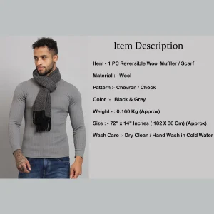 Men Black & Gray Checked Wool Mufflers - Image 8