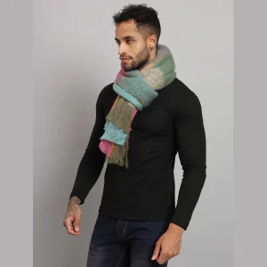 Men's Check Green Acrylic Scarf Winter Neck Wraps - Image 3