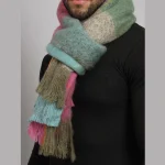 Men's Check Green Acrylic Scarf Winter Neck Wraps - Image 4