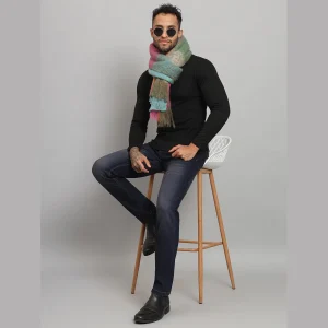 Men's Check Green Acrylic Scarf Winter Neck Wraps - Image 5