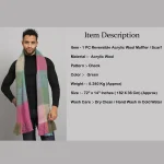 Men's Check Green Acrylic Scarf Winter Neck Wraps - Image 8
