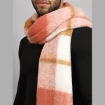 Men's Coral Check Winter Scarf Neck Wrap - Image 6