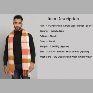 Men's Coral Check Winter Scarf Neck Wrap - Image 8