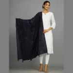 Navy Blue Sequence Women's Chanderi Dupatta - Image 2