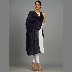 Navy Blue Sequence Women's Chanderi Dupatta - Image 4