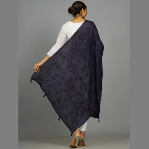 Navy Blue Sequence Women's Chanderi Dupatta - Image 6