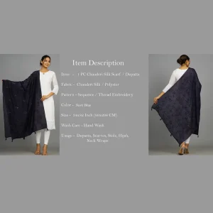 Navy Blue Sequence Women's Chanderi Dupatta - Image 7