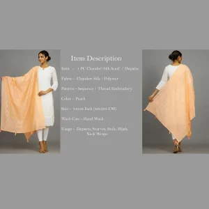 Peach Beautiful Handmade Women's Chanderi Silk Dupatta - Image 7