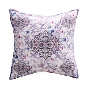 Purple Floral Printed Velvet Fabric Cushion Cover Set - Image 3