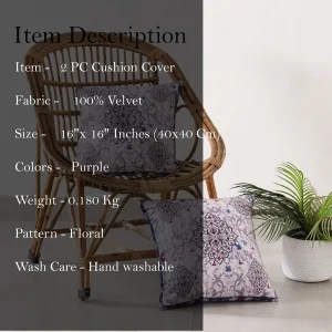 Purple Floral Printed Velvet Fabric Cushion Cover Set - Image 6