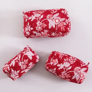 Red Floral Quilted Toiletries Storage Bags - Image 4