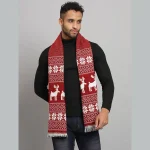 Red Wool Muffler- Reversible Deer Pattern Scarf