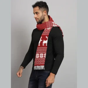 Red Wool Muffler- Reversible Deer Pattern Scarf - Image 3