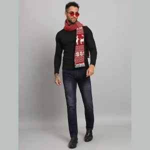 Red Wool Muffler- Reversible Deer Pattern Scarf - Image 5