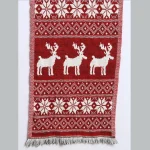 Red Wool Muffler- Reversible Deer Pattern Scarf - Image 6