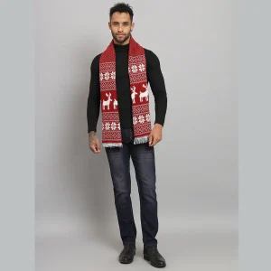 Red Wool Muffler- Reversible Deer Pattern Scarf - Image 7