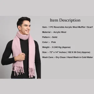 Reversible Pink Acrylic Wool Men's Scarf /Muffler - Image 8