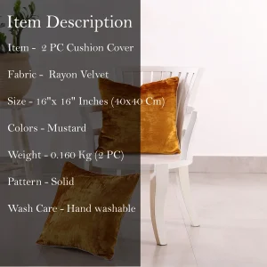 Set of 2 Mustard Velvet Cushion Cover 16" - Image 7