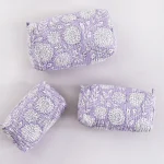 Set of 3 Pc Purple Floral Print Cotton Toiletry Bags - Image 2