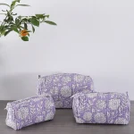 Set of 3 Pc Purple Floral Print Cotton Toiletry Bags