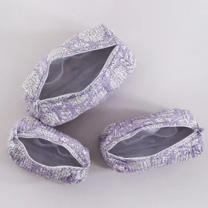 Set of 3 Pc Purple Floral Print Cotton Toiletry Bags - Image 4