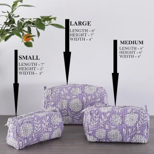 Set of 3 Pc Purple Floral Print Cotton Toiletry Bags - Image 5