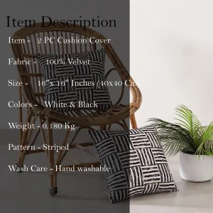 Sofa Velvet Black White Striped Printed Cushions 16'' - Image 6