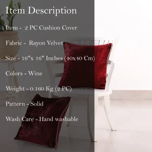 16" Wine Velvet Fabric Cushion Cover - Image 7