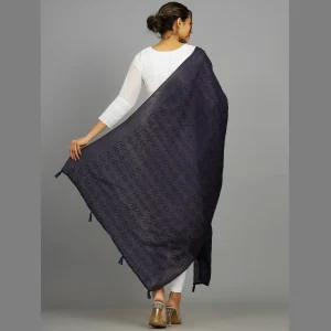Stylish Navy Blue Chanderi Silk Dupatta 82" x 34" - Image 4