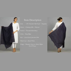 Stylish Navy Blue Chanderi Silk Dupatta 82" x 34" - Image 7