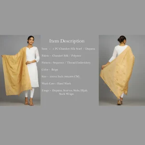 Traditional Beige Sequence / Thread Embroidery Dupatta - Image 7