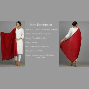 Traditional Thread Embroidery Self Design Daily Wear Maroon Dupatta - Image 7