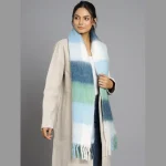 White & Blue Striped Acrylic Wool Scarf - Image 2