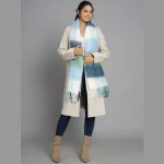 White & Blue Striped Acrylic Wool Scarf - Image 3