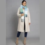 White & Blue Striped Acrylic Wool Scarf - Image 4