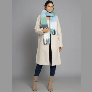 White & Blue Striped Acrylic Wool Scarf - Image 4