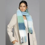 White & Blue Striped Acrylic Wool Scarf