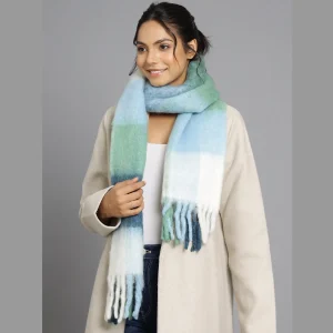 White & Blue Striped Acrylic Wool Scarf - Image 6