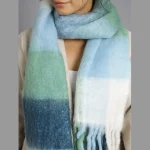 White & Blue Striped Acrylic Wool Scarf - Image 7