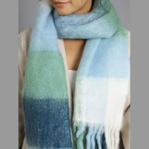 White & Blue Striped Acrylic Wool Scarf - Image 7
